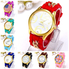 Hot sale multi color silicon watch wamen, cheap geneva quartz watch